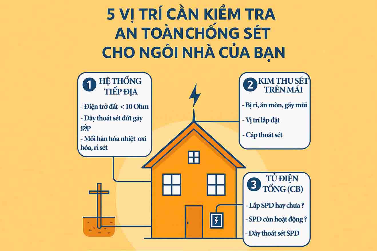 Chống sét gia đình là gì: Câu Hỏi Thường Gặp & Giải Đáp Chi Tiết 3 5 vị trí cần kiểm tra an toàn chống sét