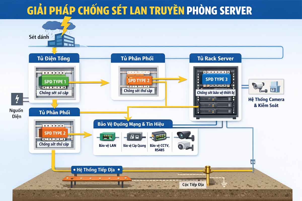 Chống Sét Lan Truyền Cho Phòng Server & Data Center Chuẩn IEC