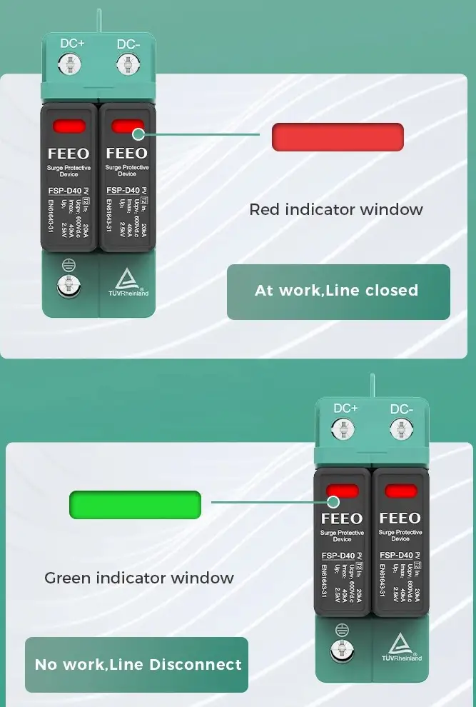 trạng thái hoạt động của chống sét DC Feeo